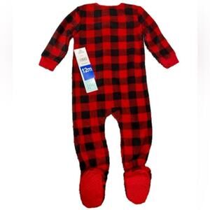 Eddie Bauer Baby Fleece Sleeper Holiday Red Black Plaid Size 12 Month’s NWT